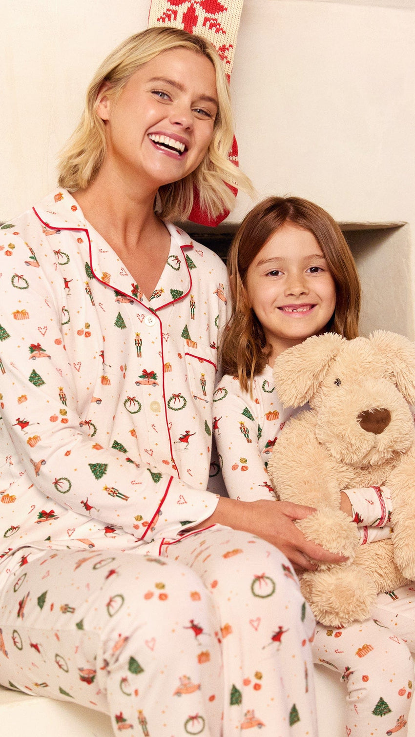 A Vintage Christmas Pima Knit Long-Sleeved Pajama Extra Wide White