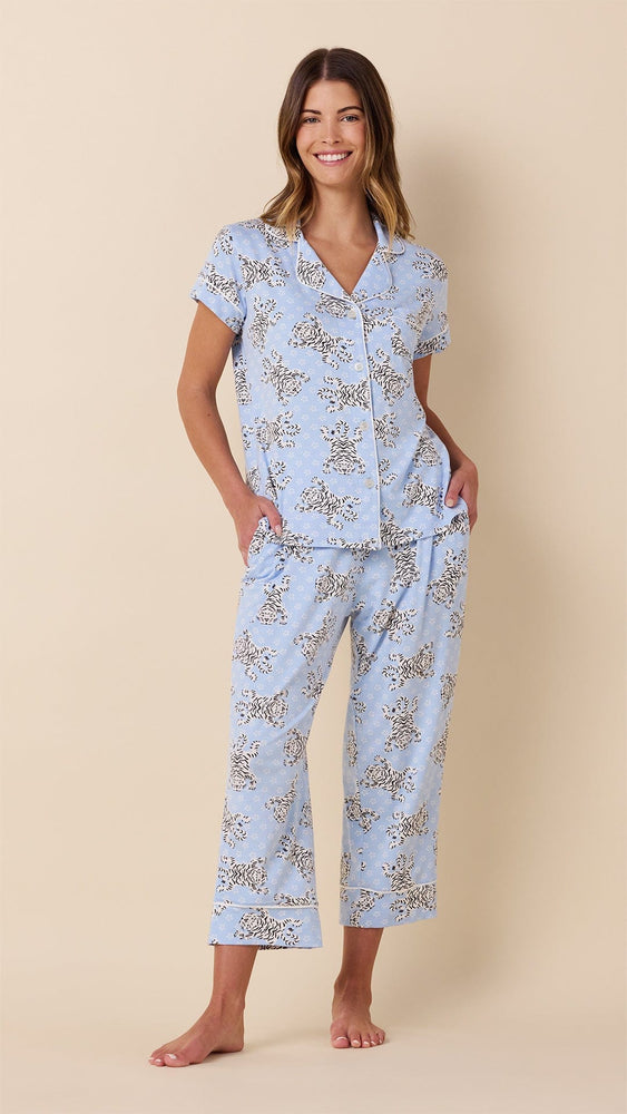 Bengal Blue Pima Knit Capri Set Hover Blue