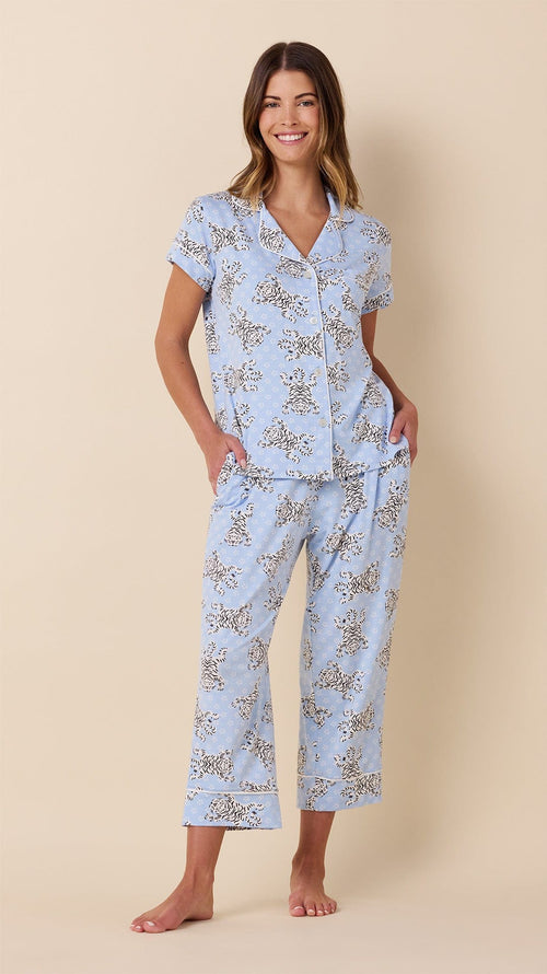 Bengal Blue Pima Knit Capri Set Hover Blue