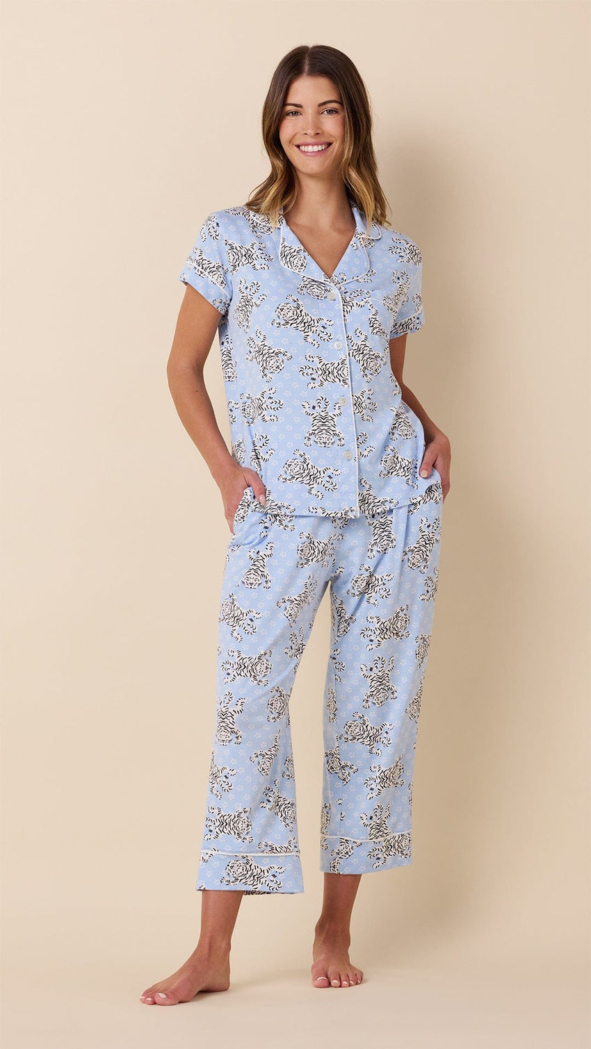 Bengal Blue Pima Knit Capri Set Hover Blue