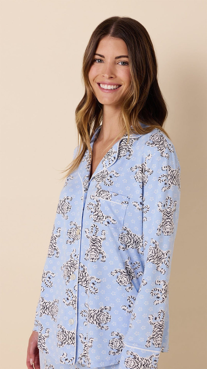 Bengal Blue Pima Knit Long-Sleeved Pajama Wide Blue