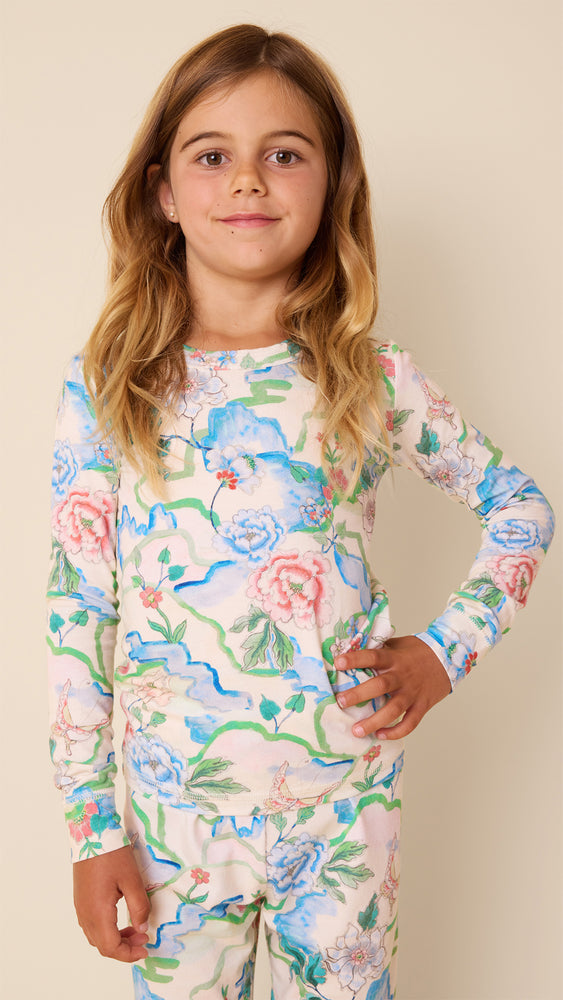 Butterfly Floral Kids Pima Knit Pajama Extra White