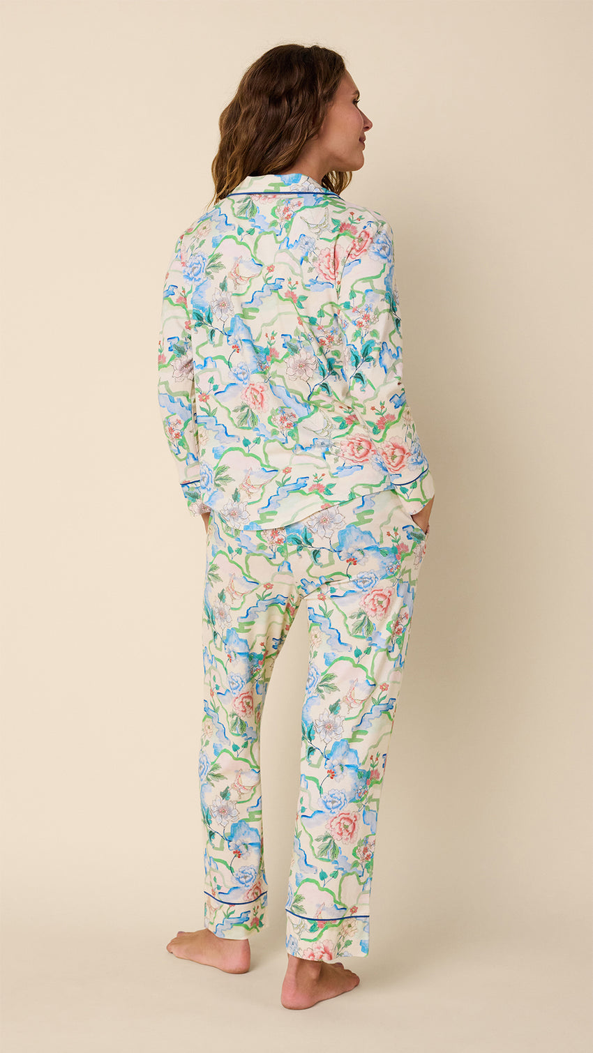 Butterfly Floral Pima Knit Long-Sleeved Pajama Hover White