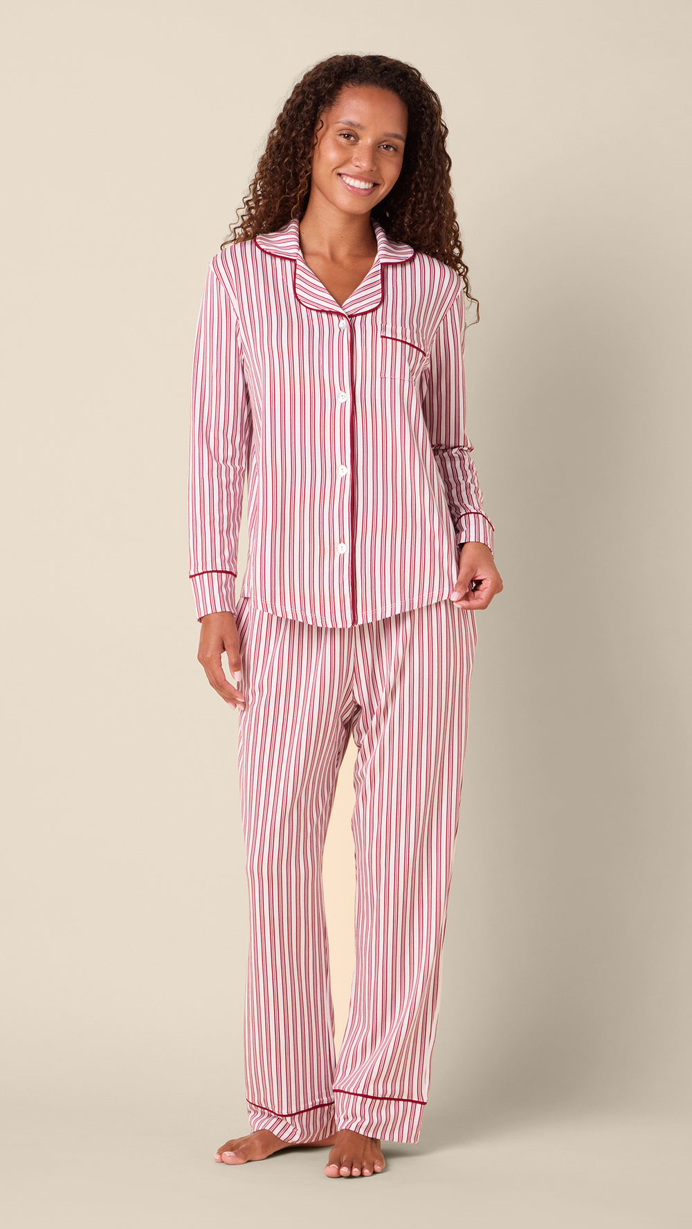 Classic Ticking Stripe Pima Knit Long-Sleeved Pajama Main White