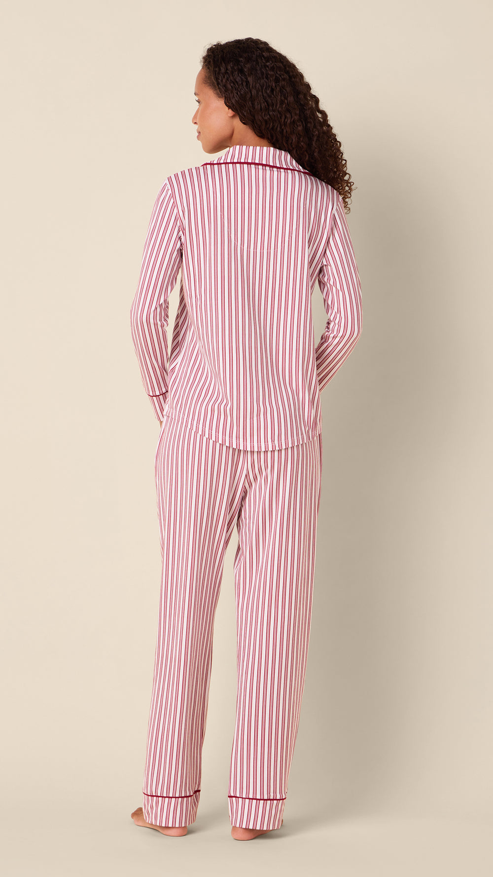 Classic Ticking Stripe Pima Knit Long-Sleeved Pajama Hover White