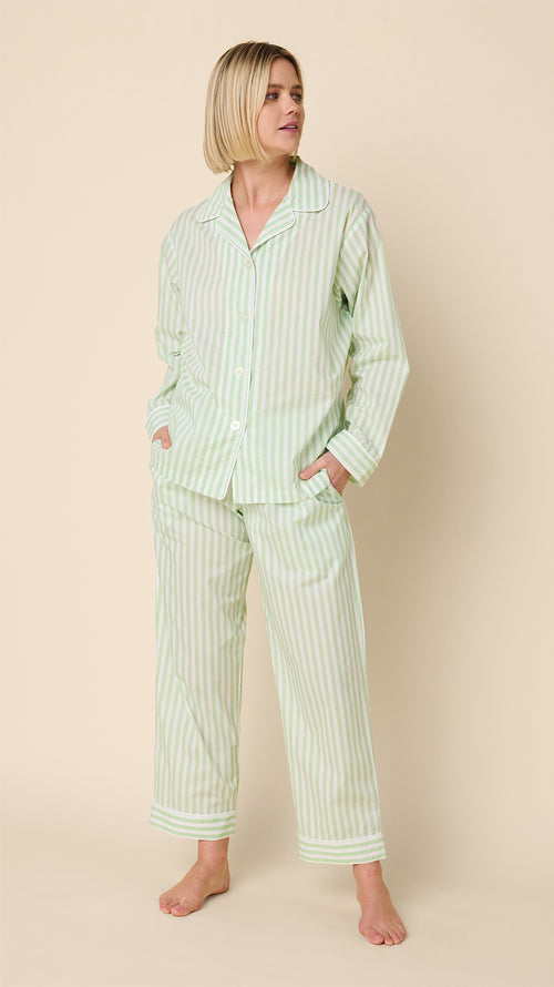 Classic Stripe Luxe Pima Long-Sleeved Pajama - Light Green Main Light Green