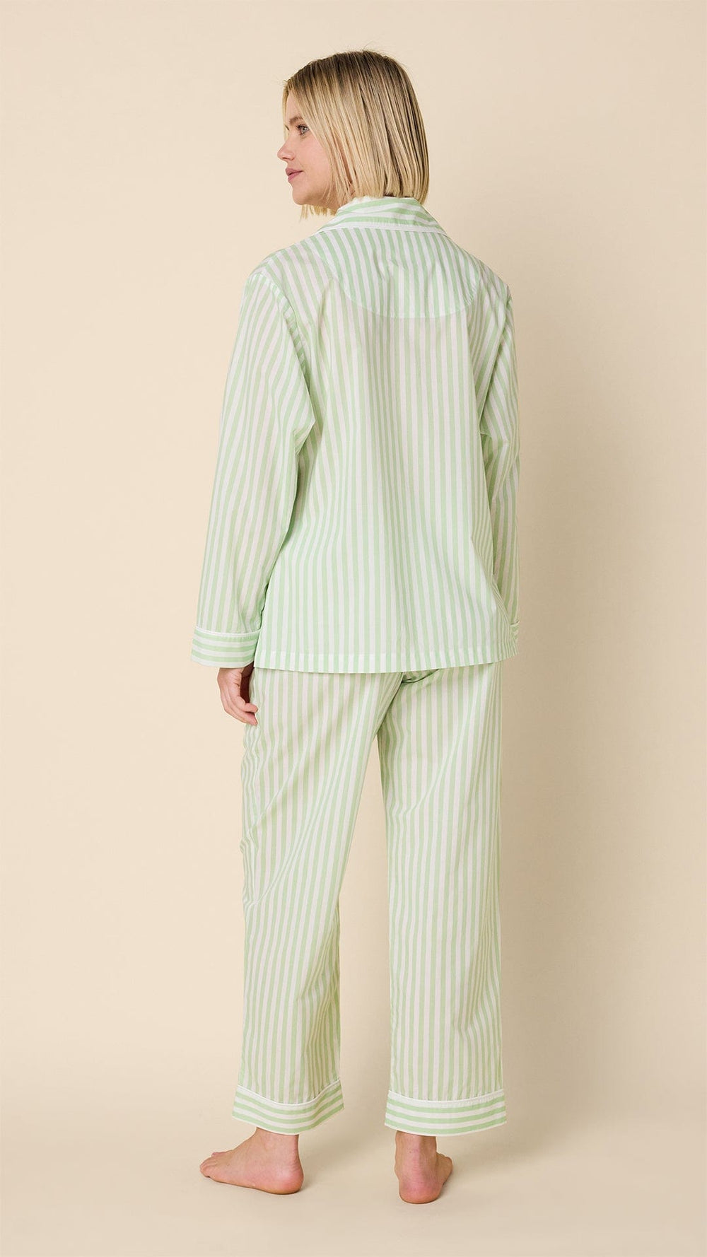 Classic Stripe Luxe Pima Long-Sleeved Pajama - Light Green Extra Light Green