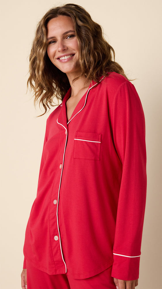 Classic Pima Knit Long-Sleeved Pajama - Red Extra Red