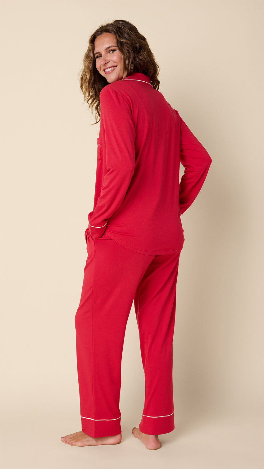 Classic Pima Knit Long-Sleeved Pajama - Red Hover Red