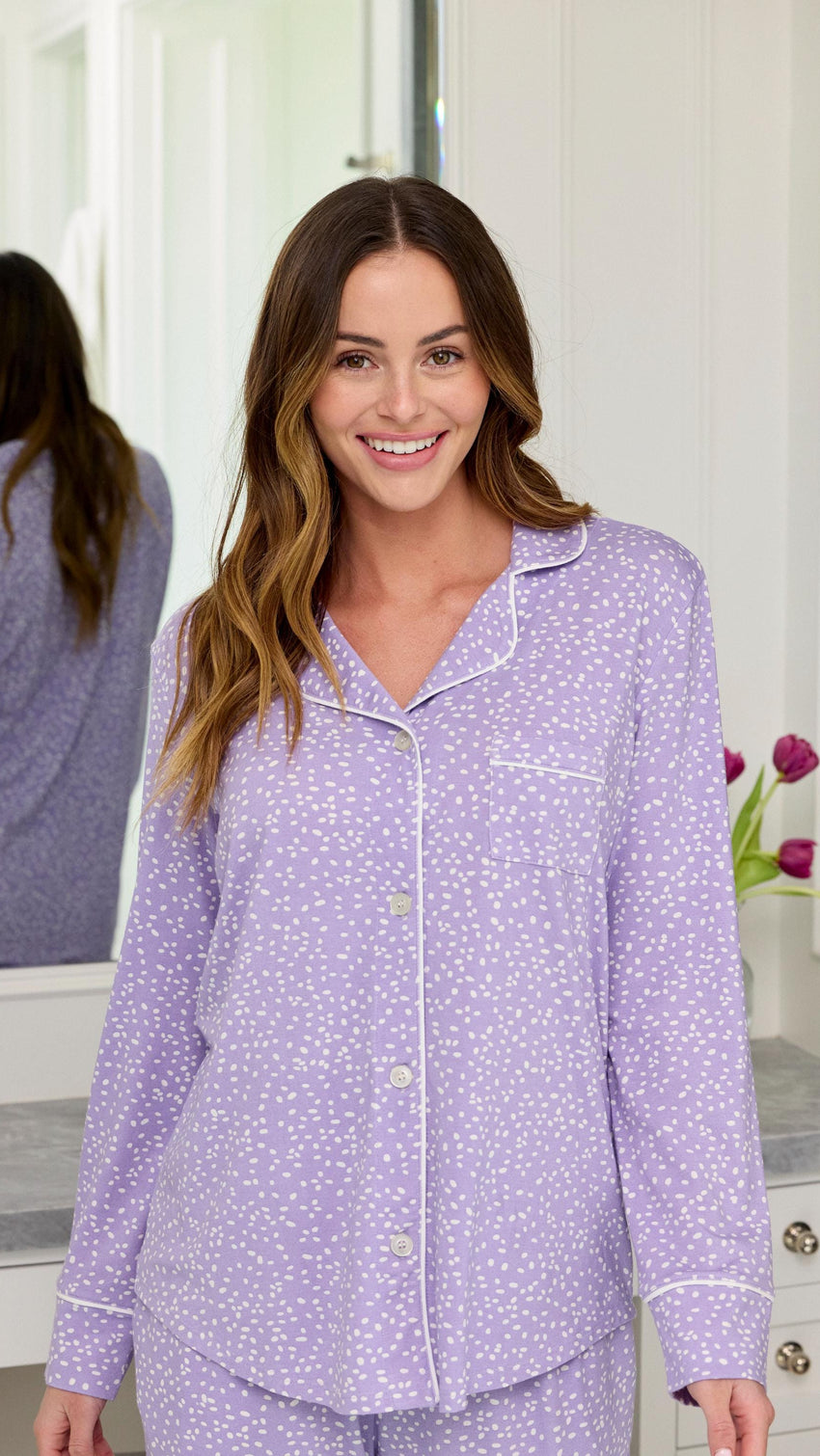 Confetti Dot Pima Knit Pajama - Lilac/White Main Lilac