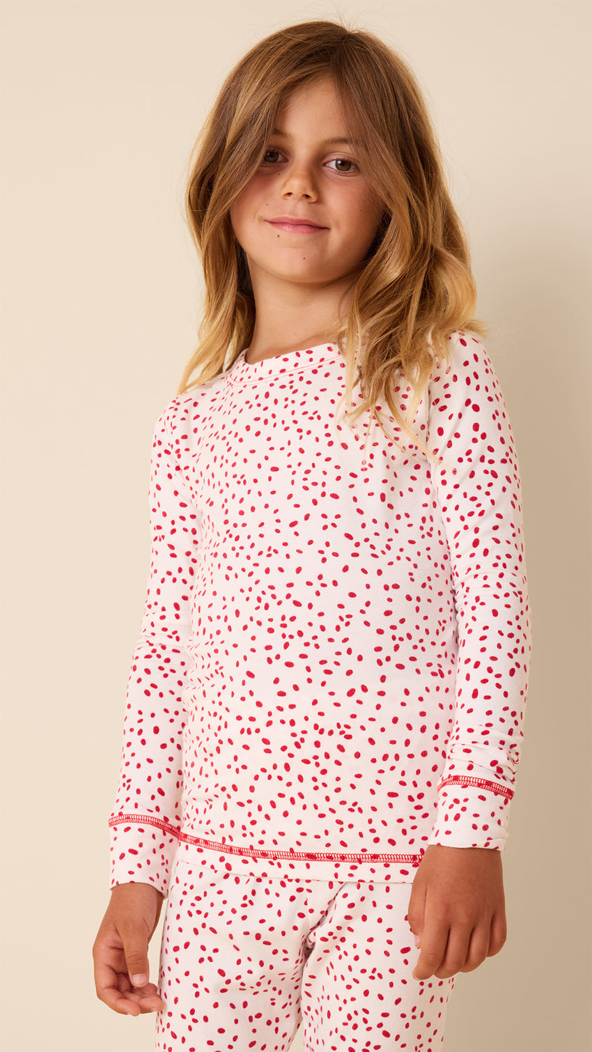 Confetti Dot Pima Knit Kids Pajama - Red Extra White