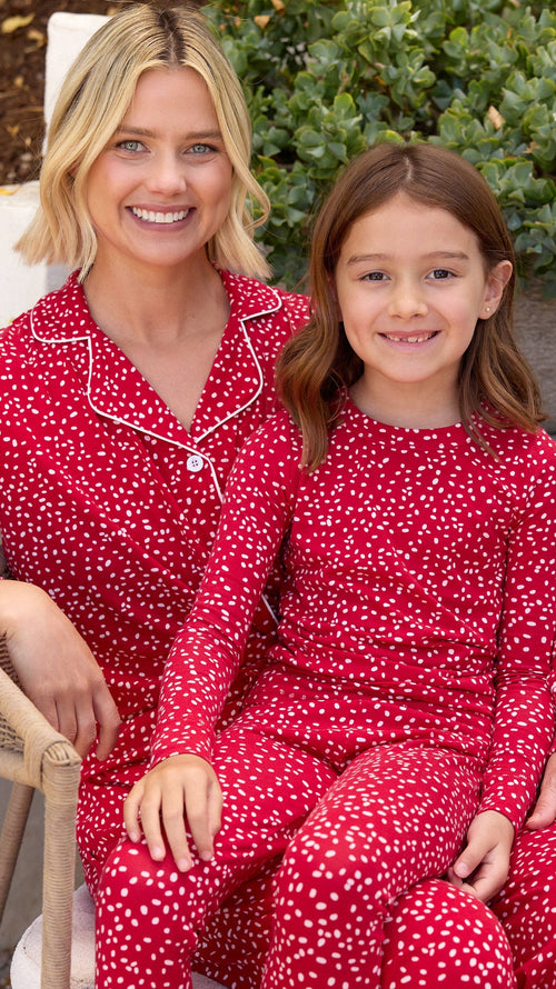 Confetti Dot Pima Knit Kids Pajama - Red Extra Wide Red