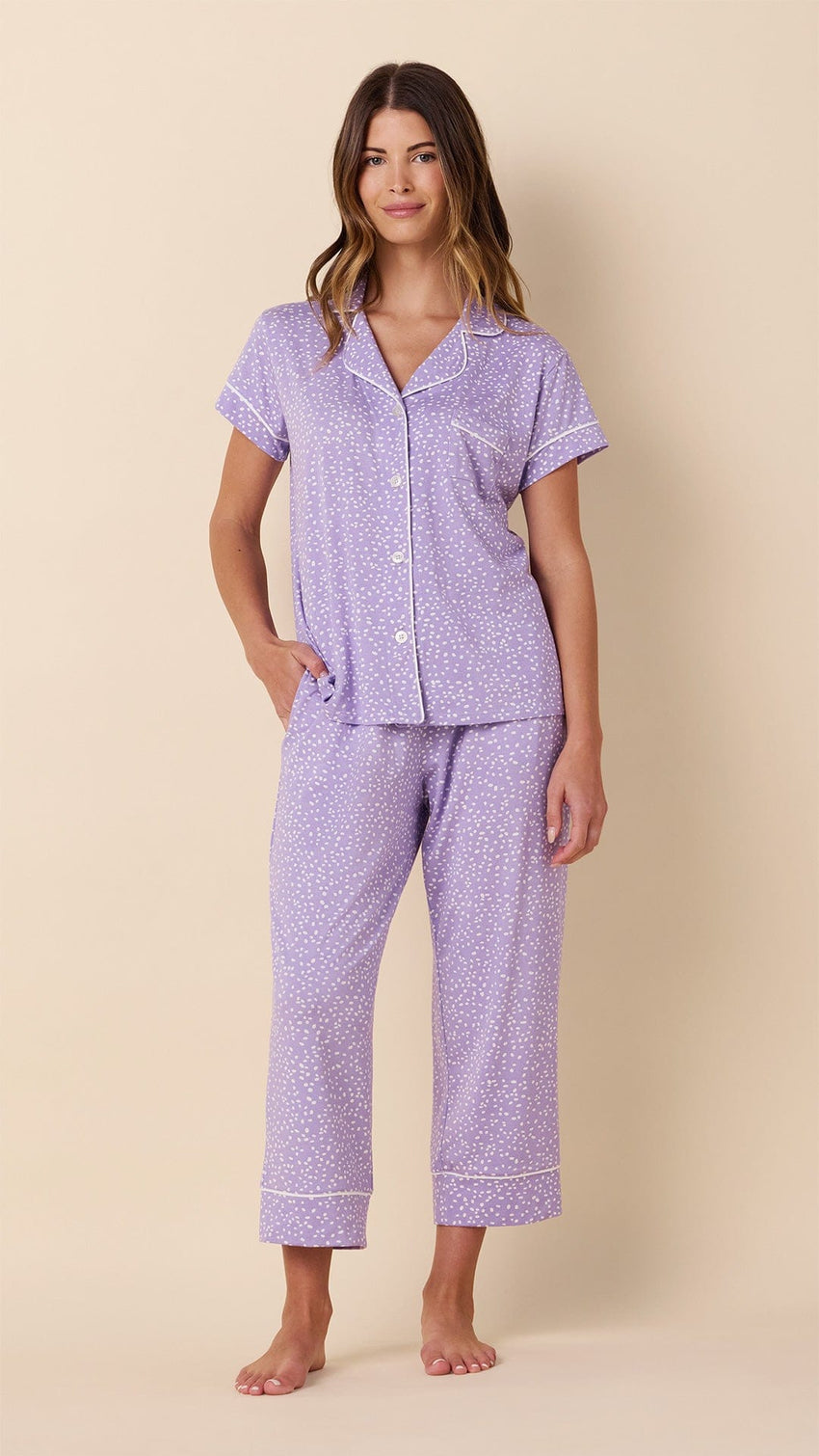 Confetti Dot Pima Knit Capri - Lilac Hover Lilac
