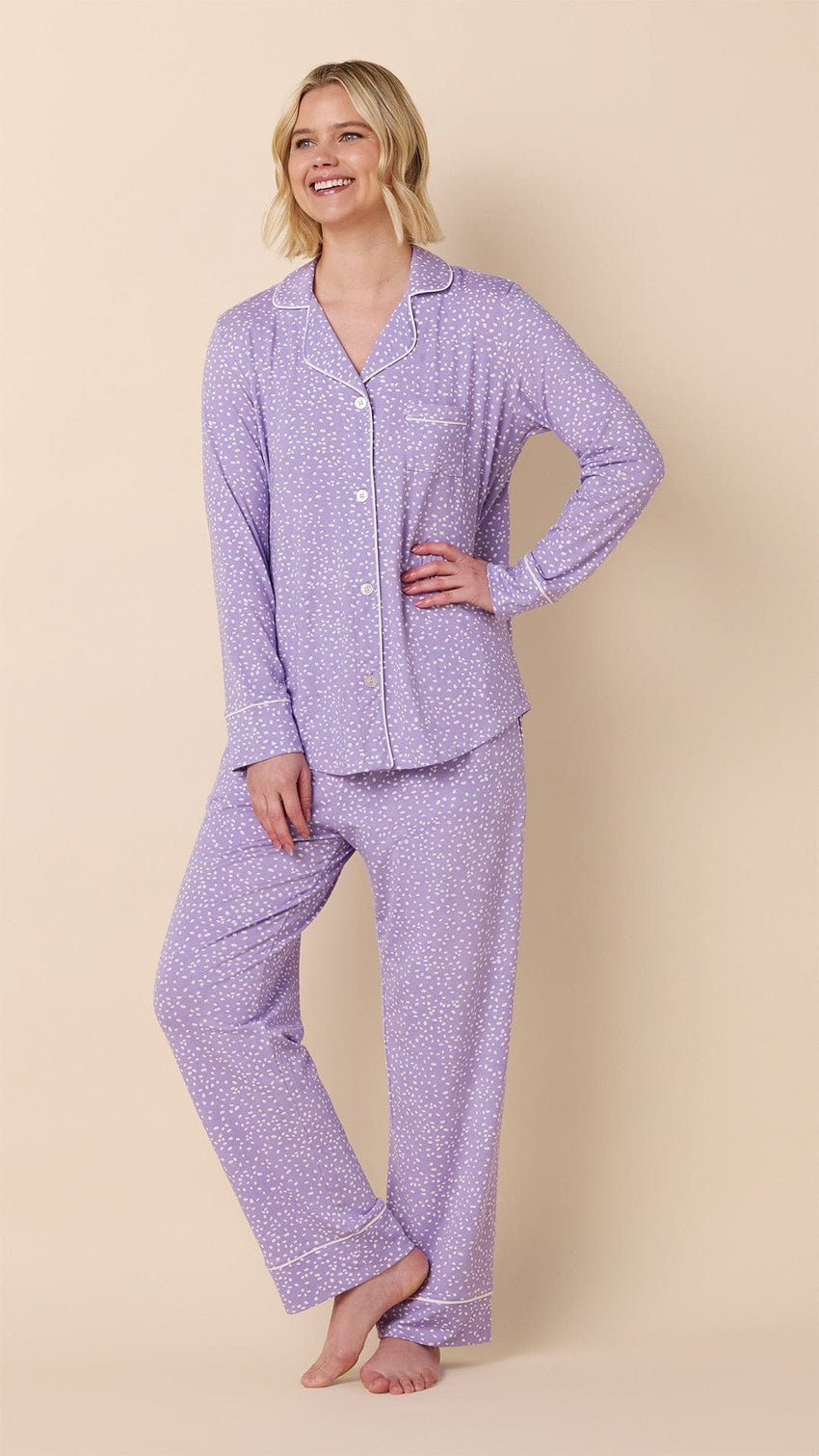 Confetti Dot Pima Knit Pajama - Lilac/White Wide Lilac