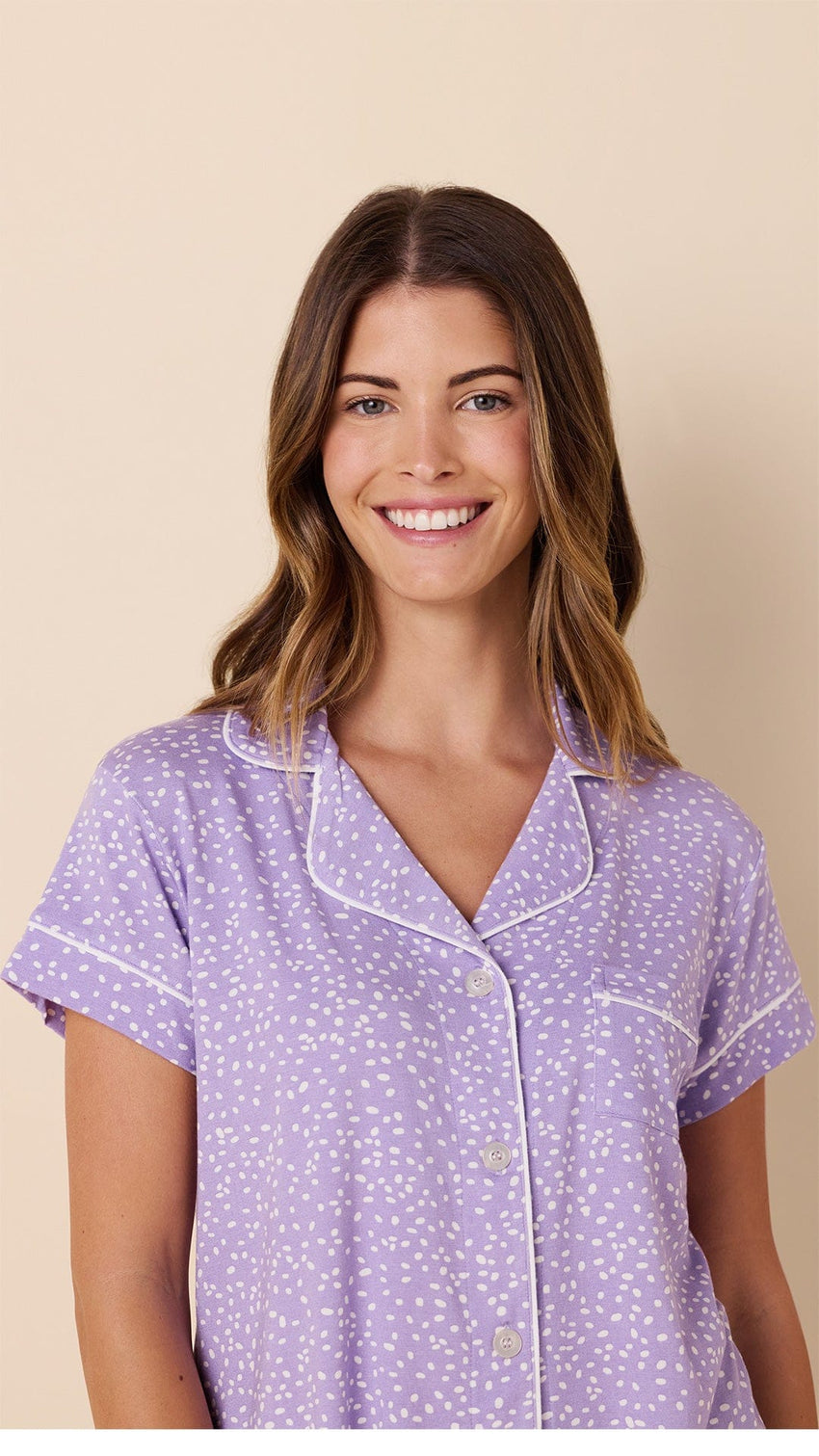 Confetti Dot Pima Knit Short Set - Lilac Wide Lilac