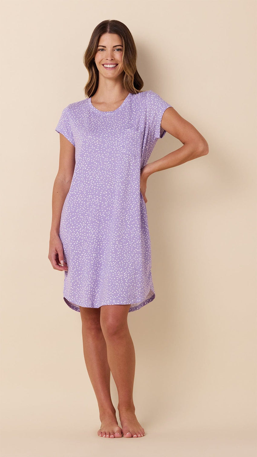 Confetti Dot Pima Knit Short-Sleeved Sleep Shirt - Lilac Main Lilac