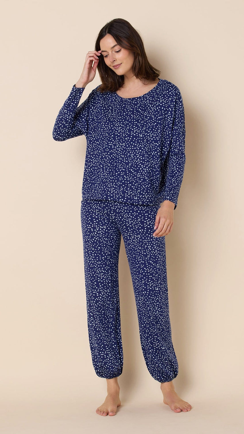 Confetti Dot Pima Knit Pullover Set - Navy Main Navy