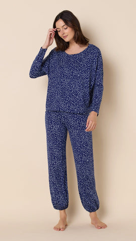 Confetti Dot Pima Knit Pullover Set - Navy