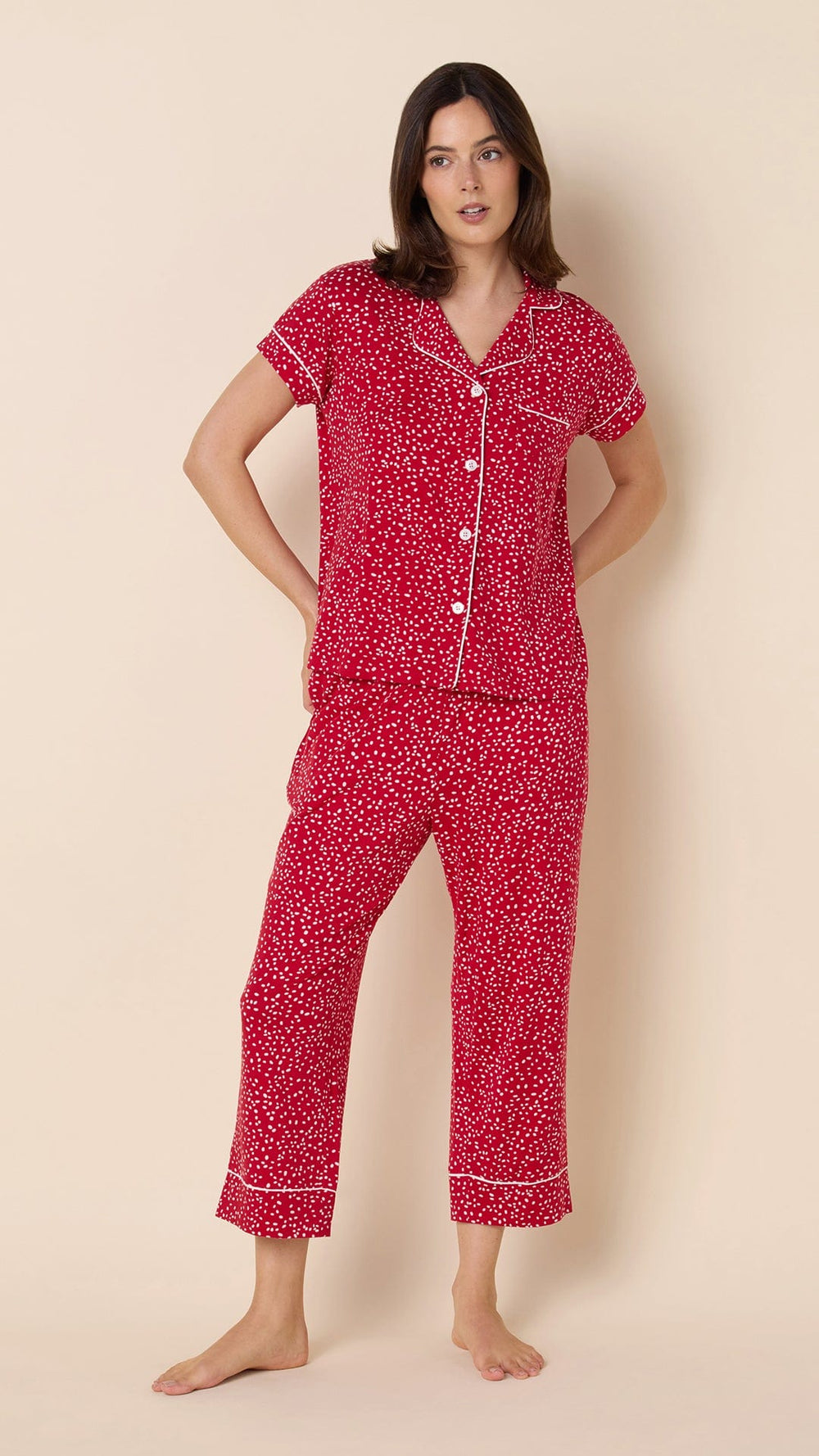 Confetti Dot Pima Knit Capri - Red Extra Red