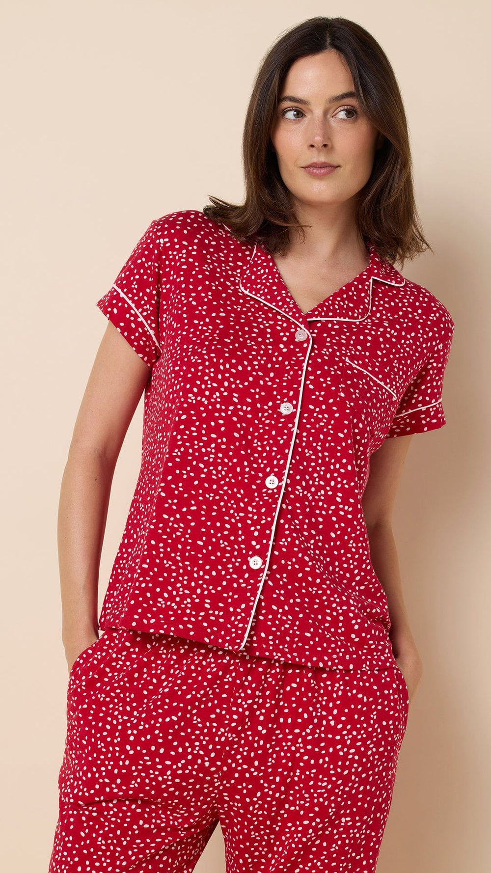 Confetti Dot Pima Knit Capri - Red Main Red