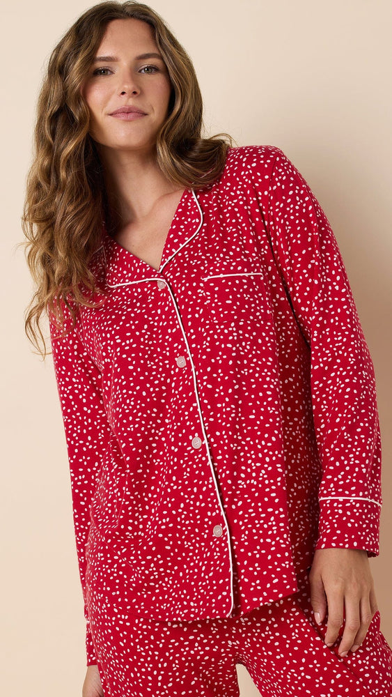 Confetti Dot Pima Knit Long-Sleeved Pajama - Red Extra Red