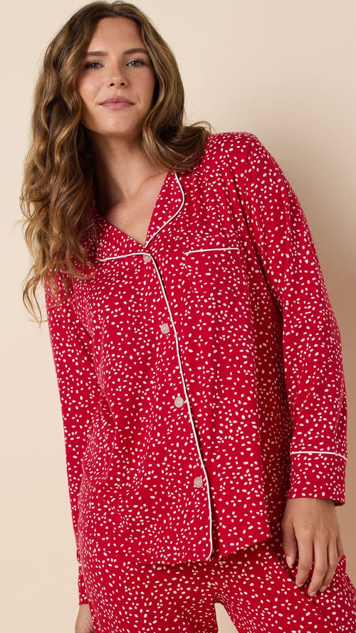 Confetti Dot Pima Knit Long-Sleeved Pajama - Red Extra Red