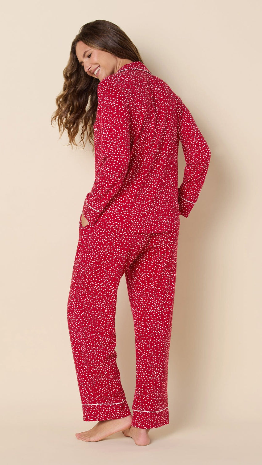 Confetti Dot Pima Knit Long-Sleeved Pajama - Red Hover Red