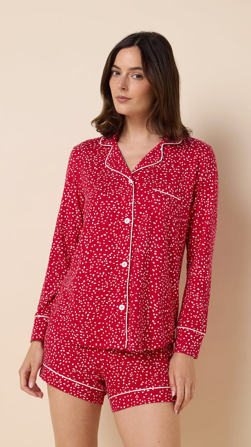 Confetti Dot Pima Knit Long-Sleeved Short Set - Red Wide Red