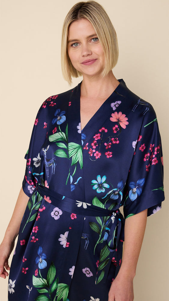 Deerly Silk Kimono Robe Extra Navy