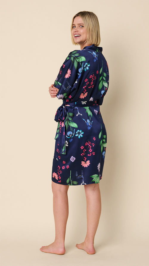 Deerly Silk Kimono Robe Hover Navy