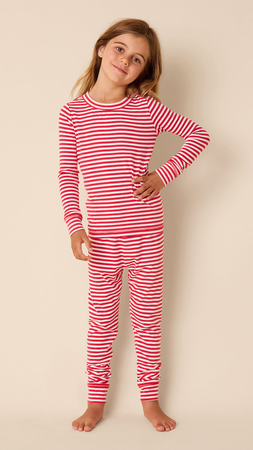 Essential Stripe Pima Knit Kids Pajama - Red Main Red