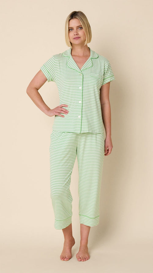 Essential Stripe Pima Knit Capri Set - Pistachio Extra Pistachio