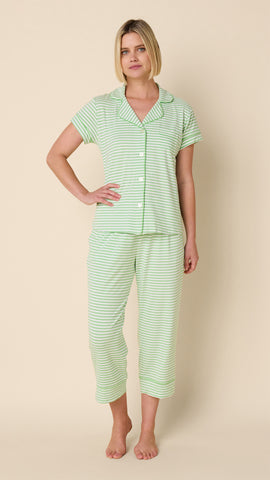 Essential Stripe Pima Knit Capri Set - Pistachio