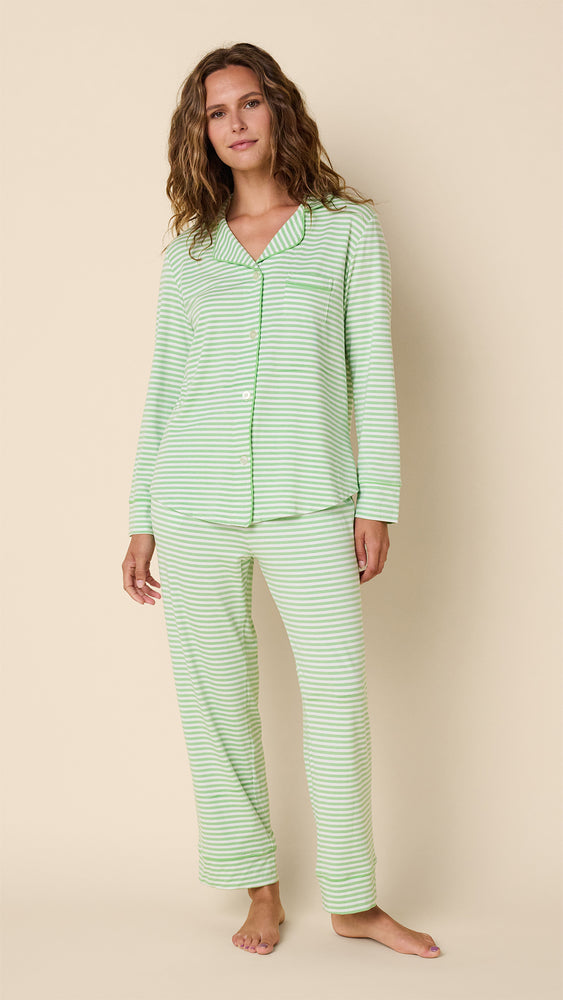 Essential Stripe Pima Knit Long-Sleeved Pajama - Pistachio Main Pistachio