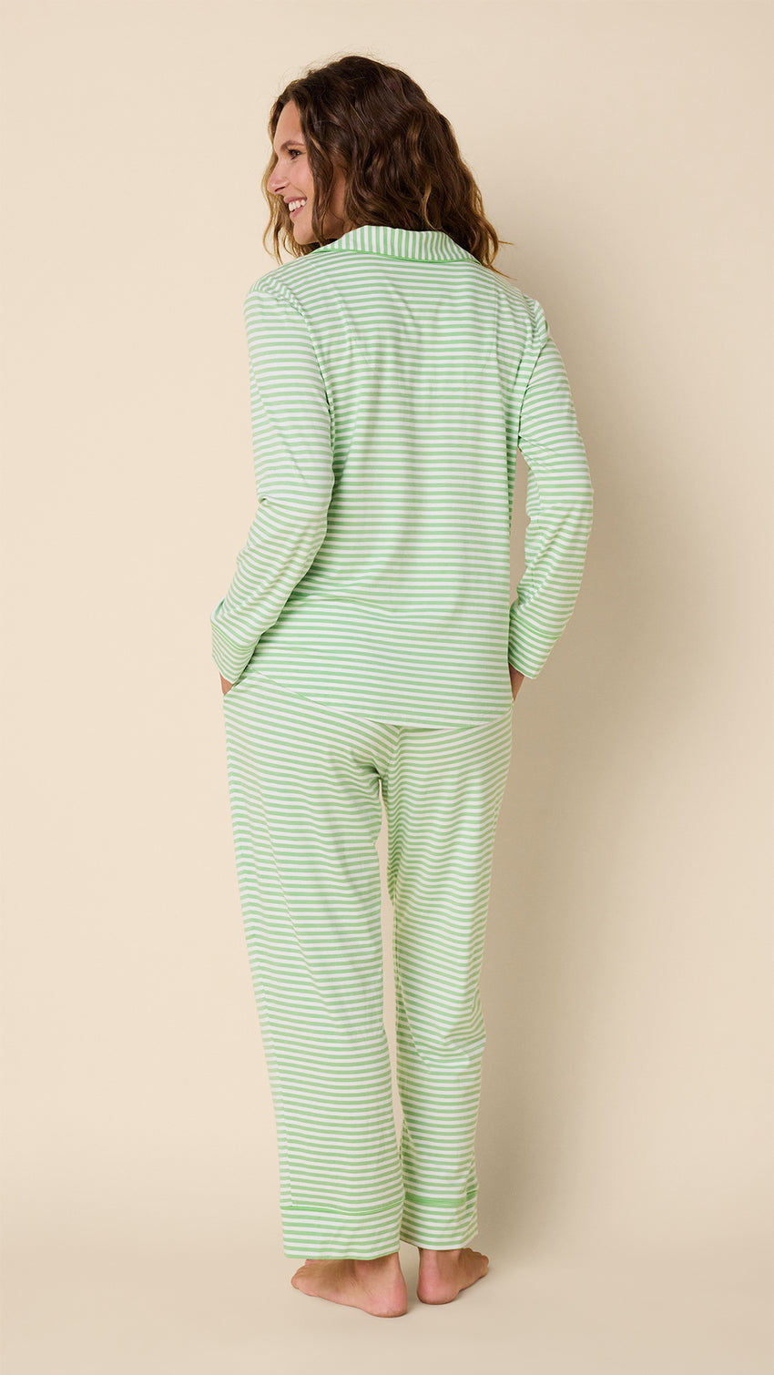 Essential Stripe Pima Knit Long-Sleeved Pajama - Pistachio Hover Pistachio