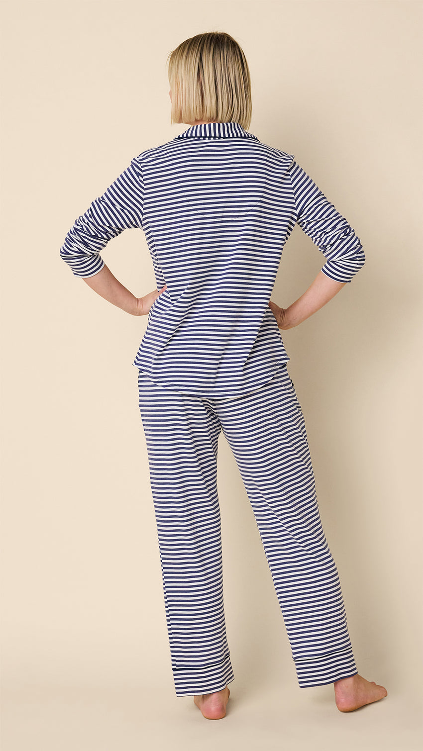 Essential Stripe Pima Knit Long-Sleeved Pajama - Navy Hover Navy