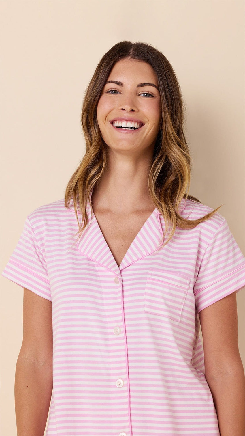 Essential Stripe Pima Knit Capri Set - Pink Moment Main Pink Moment