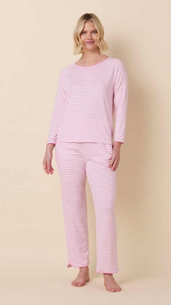 Essential Stripe Pima Knit Simple Set - Pink Moment Hover Pink Moment