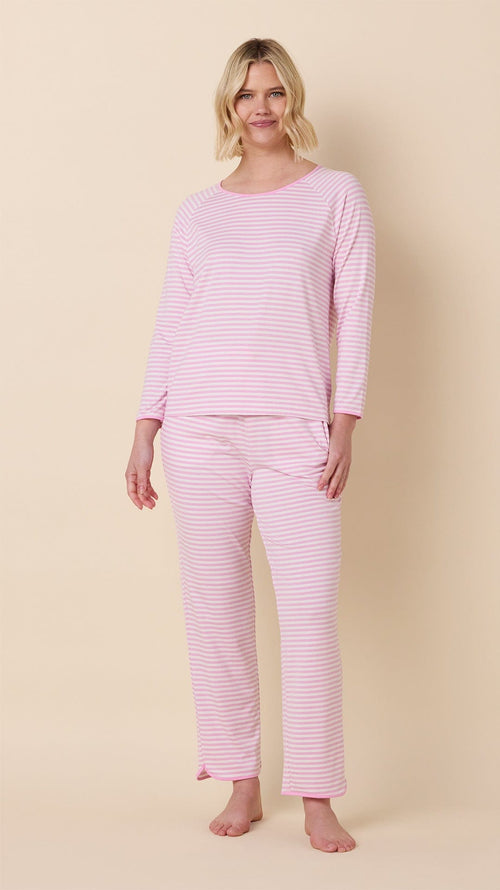 Essential Stripe Pima Knit Simple Set - Pink Moment Hover Pink Moment