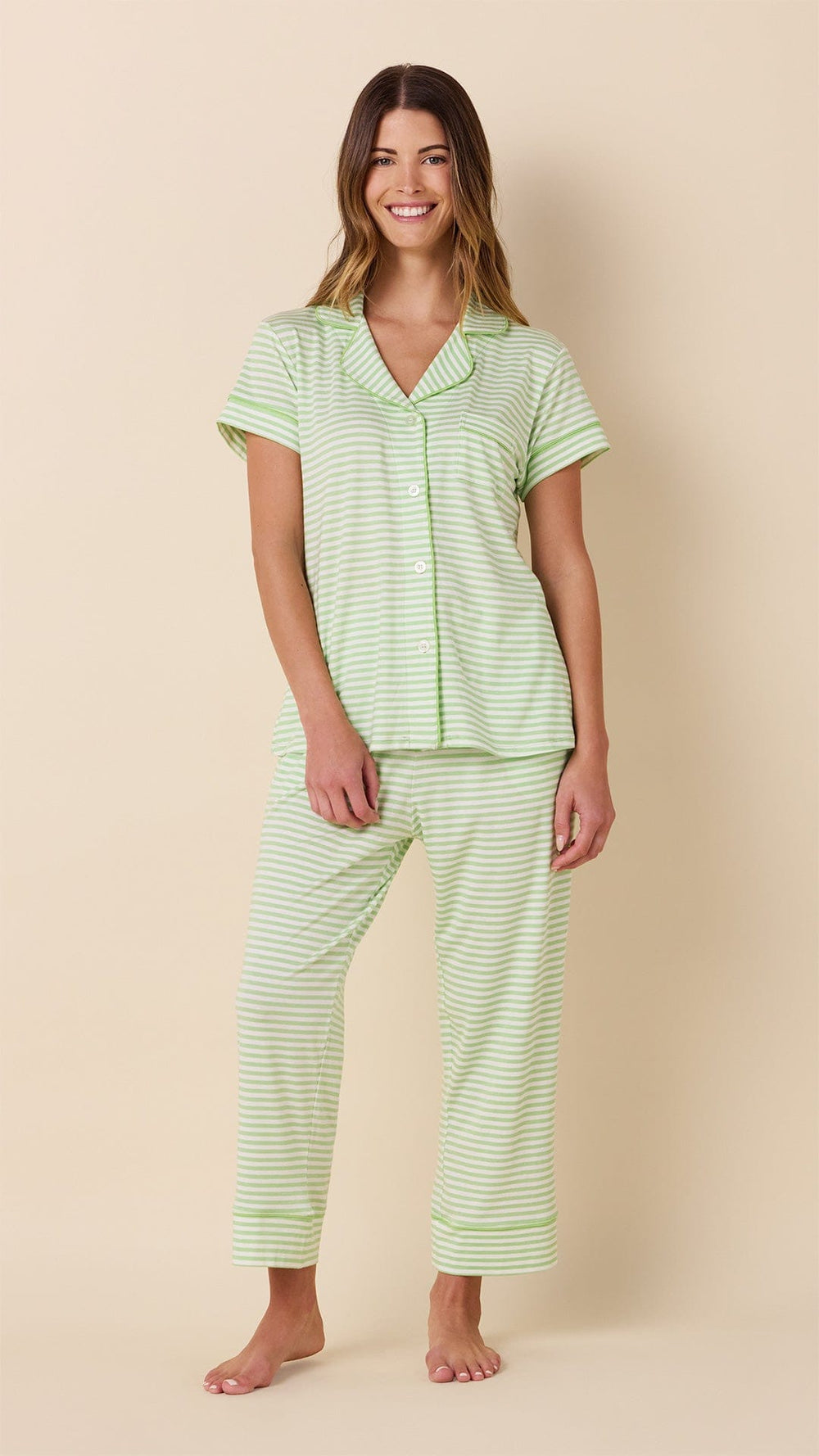 Essential Stripe Pima Knit Capri Set - Pistachio Main Pistachio
