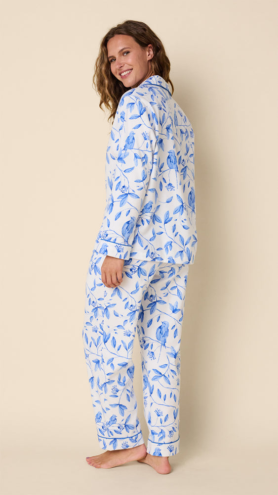 Feathered Friend Flannel Long-Sleeved Pajama Hover White