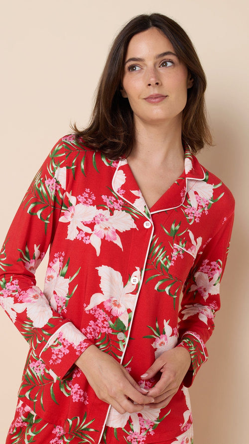 Flora Festiva Pima Knit Long-Sleeved Pajama Extra Red