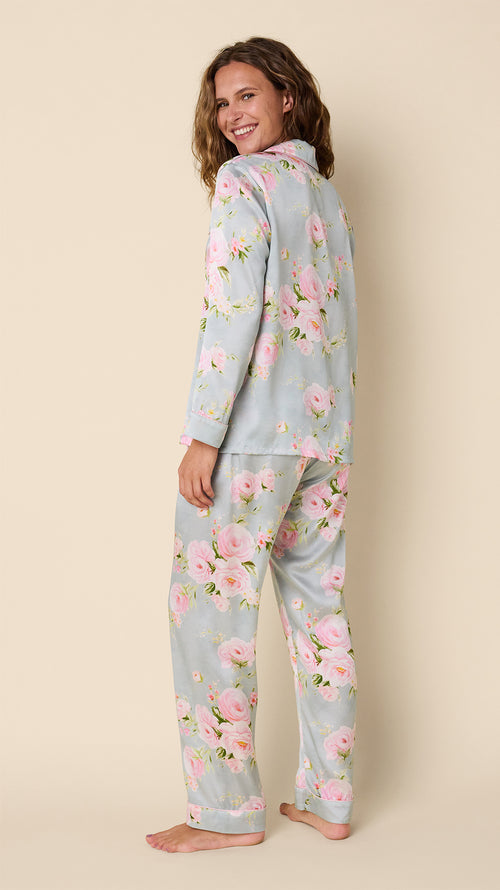 Eden Rose Silk Pajama Hover Blue