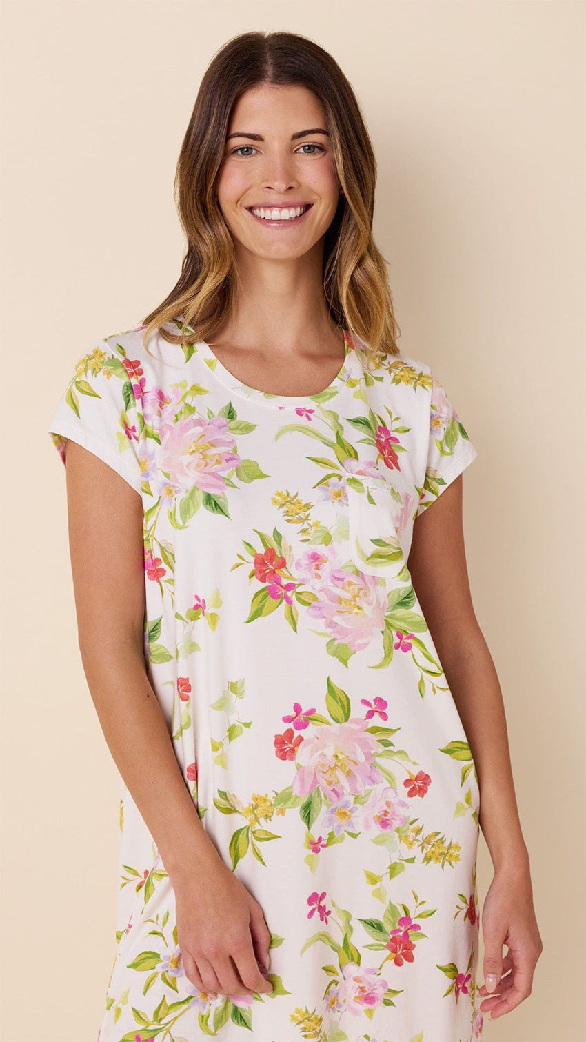 Florentina Pima Knit Short-Sleeved Sleep Shirt Wide White