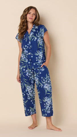 Garden Posy Luxe Pima Capri - Navy