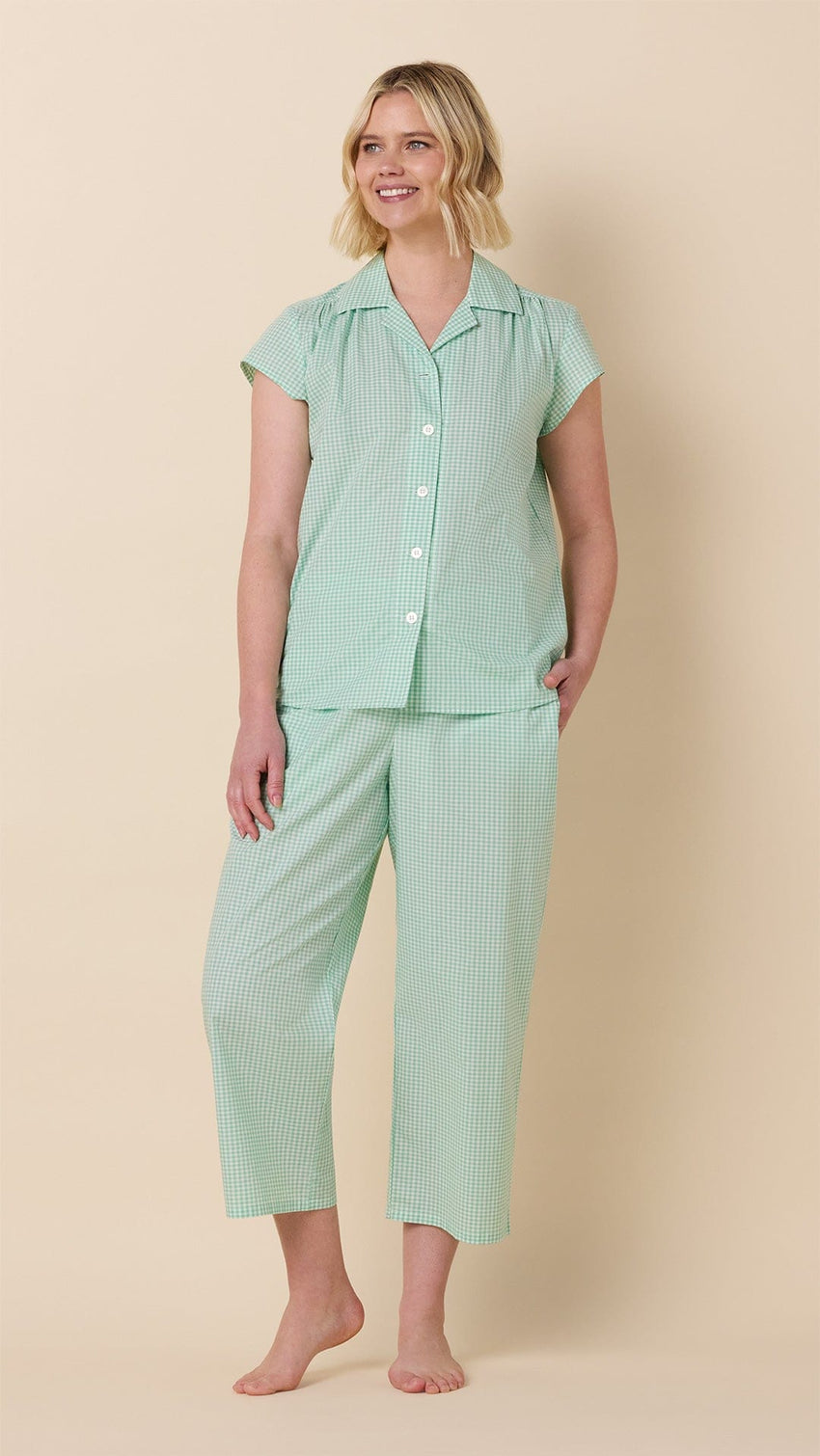 Classic Gingham Luxe Pima Capri Set - Sea Green Main Sea Green