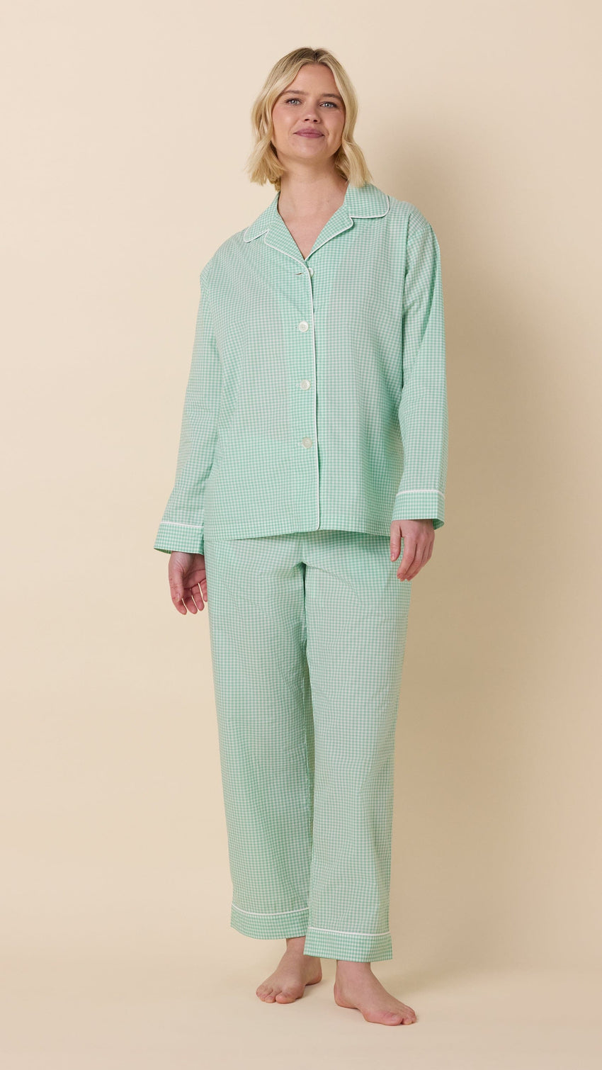 Classic Gingham Luxe Pima Long-Sleeved Pajama - Sea Green Hover Sea Green