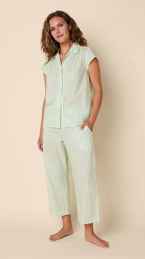 Classic Stripe Luxe Pima Capri Set - Light Green Main Light Green