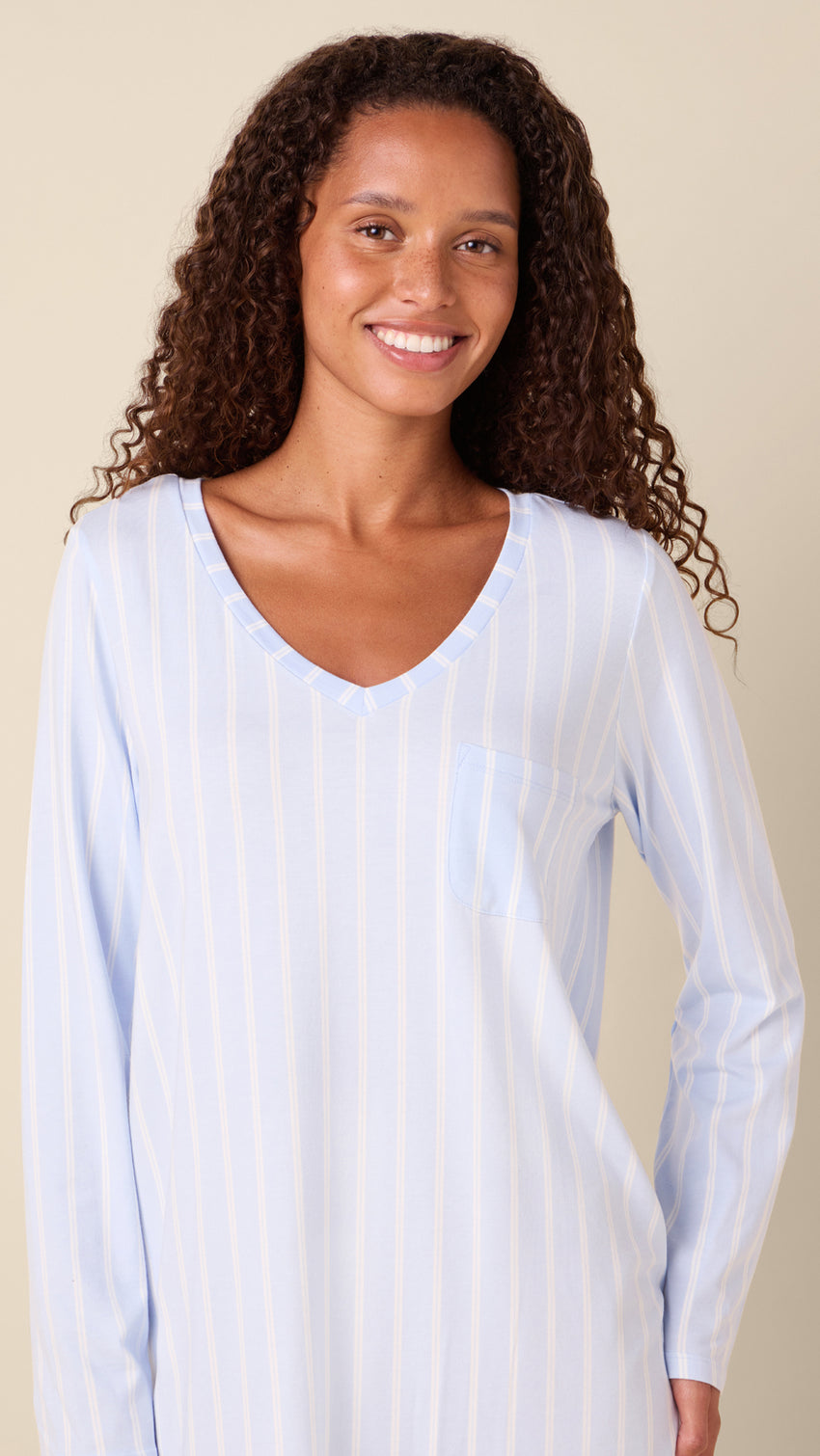 Heritage Stripe Pima Knit Long-Sleeved Sleep Shirt - Blue Extra Blue