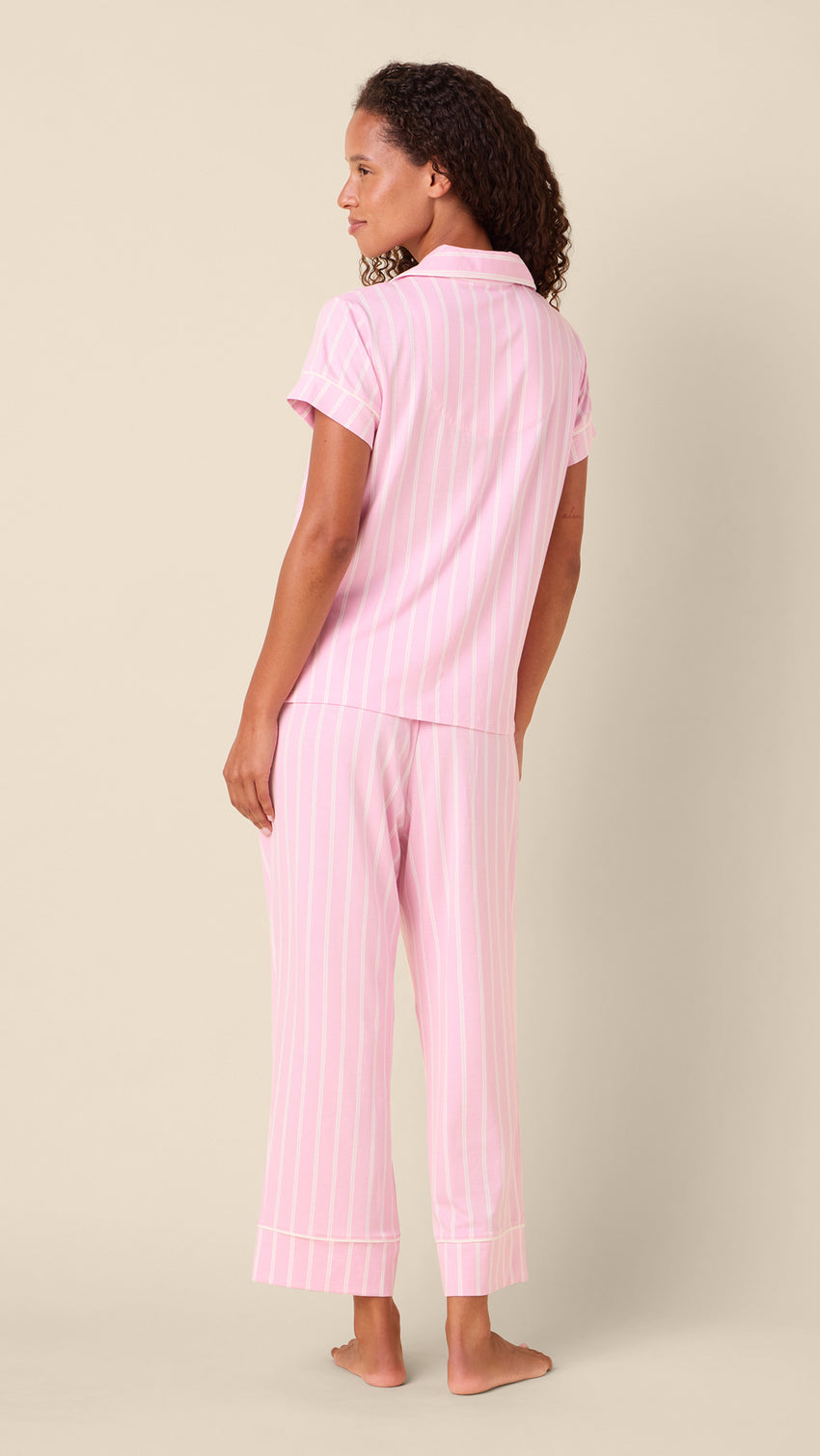 Heritage Stripe Pima Knit Capri Set - Pink Hover Pink